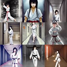 A Japanese girl in a white karate gi, standing in a | Stable Diffusion |  OpenArt