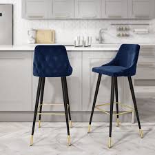 Kitchen island size for 2 stools. Navy Velvet Kitchen Island Stools Set Of 2 Maddy Buyitdirect Ie