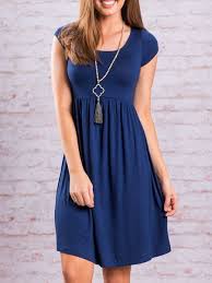 Shop Casual Dresses Royal Blue Simple A Line Polyester Casual Dress Online Discover Unique Designers Fash Short Sleeve Loose Dress Blue Dress Casual Dresses