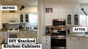 For those with extra high ceilings in the kitchen, those ceilings higher than 10 feet, the general rule of thumb is not to take the cabinetry to the ceiling. Diy Stacked Cabinets Extending Kitchen Cabinet Trim To Ceiling Youtube