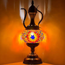 Silver Fever Handcrafted Mosaic Turkish Lamp Moroccan Glass Table Desk  Bedside Light Bronze Base with E12 Bulb Starburst Aladin