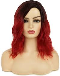 Amazon.com: Baruisi Peluca roja ombré, pelucas cortas rizadas y onduladas  para mujer, pelucas sintéticas con raíces oscuras y parte lateral, peluca  de ...