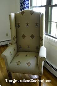 It was fun doing it. Diy Reupholstered Wingback Chair Before After Four Generations One Roof