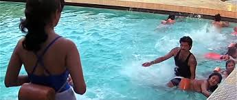 Madhuri Dixit Sexy Blue Swimsuit.