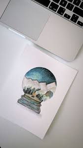 Snow Globe Watercolor Art Kar Kuresi Suluboya Duvar Ve Masa Dekoru Https Etsy Me 2uj4n56 Art Print Digital Unframed V Kar Kuresi Cizim Maddeli Gunlukler