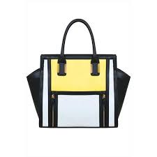 Black And Yellow Totes Black White Yellow Colour Block Tote Handbag Black Handbag Tote Black Tote Purse Yellow Tote Bag