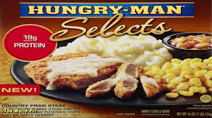 Bake 12 ounces frozen chicken tenders according to package instructions. Hungry Man Select S Country Fried Steak Dinner What Are We Eating The Wolfe Pit Youtube