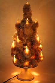 Vintage Christmas Tree Tabletop White Chenille Feather Tree Early Electric Glass Candles