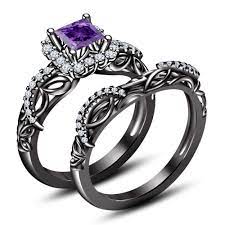 14k Black Gold Fn 925 Silver Round Amethyst Disney Engagement Bridal Ring S Sapphire Engagement Ring Blue Sapphire Engagement Ring Set Disney Engagement Rings