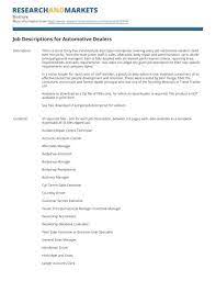Make sure to apply quickly in order to maximise your chances of being considered for an interview read the complete job description below. Job Descriptions For Automotive Dealers Research And Markets