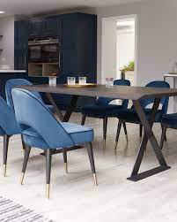 Nala Dark Oak And Clover Sapphire Blue Velvet Chair Set In 2021 Velvet Dining Chairs Blue Velvet Chairs Dark Wood Dining Table