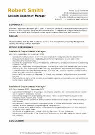 assistant department manager resume