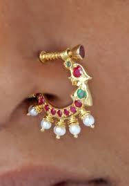 235 Gnp010 22k Gold Nath Nose Ring With Ruby Emerald Pearls Nose Ring Jewelry Nath Nose Ring Antique Gold Jewelry Indian