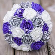 Save up to 30% + free s&h. Grand Royal Regency Purple Silver And White Wedding Bouquet With Crystals Beautiful Purple Wedding Bouquets Wedding Bridal Bouquets Popular Wedding Colors