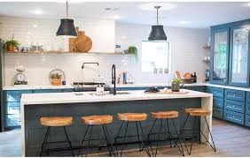 Kitchen Inspiration No Upper Cabinets Only Open Shelving Blue Island With Waterfall Kitchen Inspirations Home Decor Kitchen Painted Kitchen Cabinets Colors