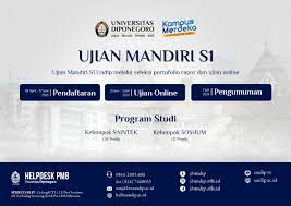 Daftar ujian mandiri undip (um undip) kini dibuka kembali, setelah sebelumnya ditutup namun saat ini kembali dibuka atau tahap kedua gelombang ii um undip 2020 dilaksanakan. Pmb Universitas Diponegoro