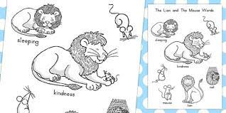 If your child loves interacting. The Lion And The Mouse Words Colouring Sheet
