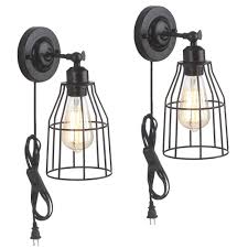 Installation by removing fuse (or switching off circuit breaker). Wall Lamps Sconces Zz Joakoah 2 Pack Rustic Wall Sconce With Plug In Cord And Toggle Switch Black Metal Cage Industrial Wall Lamp Light Fixture For Headboard Bedroom Farmhouse Garage Porch