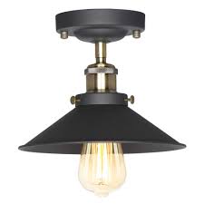 Its clear glass shade is accentuated by band detailing in a natural brass finish to match the fixture's arms. Ailin Industrial Vintage Metal Premium Bronze Semi Flush Mount Ceiling Light Fixtures Edison Style Hanging Lights Farmhouse Lighting Classic Black Metal Pendant Lighting Shade 1 Light Buy Online In Antigua And Barbuda At