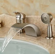 A brushed gold finish creates an upscale look for your bathroom and can be matched with a variety of decorative styles. Brushed Nickel Waterfall Roman Bathtub Mixer Faucet Set With Hand Held Shower Deck Mount 3pcs Tub Mixer Taps Faucet Set Mixer Tapsmixer Faucet Aliexpress