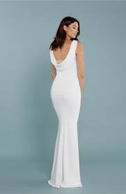 295 00 Main Image Katie May Drape Back Crepe Gown In 2020 Cowl Neck Wedding Dress Cowl Back Wedding Dress Nicole Miller Wedding Dresses