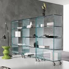 For example, they can made of tempered glass and brushed nickel hardware, these shelves are contemporary and unique. Tonelli Libreria Glass Storage Bookcase Living Room Furniture Ultra Modern Glass Shelving Unit Glass Bookcase Glass Shelves Decor