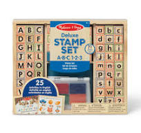 Melissa & Doug Deluxe Wooden Toy Stamp Set ABCs 123s Arts and Crafts Stamp  Sets and Stencils 3+ Gift for Boy or Girl