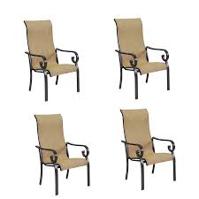 Garden Treasures Rollinsford 4 Count Bronze Aluminum Stackable Patio Dining Chairs With Brown Sunbrel Stackable Dining Chairs Patio Dining Chairs Dining Chairs