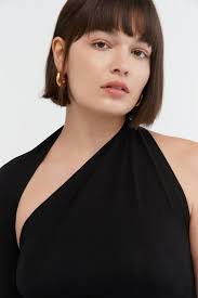 Marcella Long Sleeve Manhattan One Shoulder Top in Black