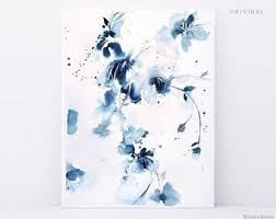 Opere D Arte Originali Oggettistica Per La Casa Blu Etsy In 2020 Blue Flower Painting Flower Painting Original Flower Painting