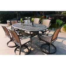 Multifunctional restaurant chairs patio sets aluminum cast outdoor dining set with a long standing reputation. Matterhorn Outdoor Patio Dining Set With All Swivel Rockers Cast Aluminum 7 Piece Accuweather Shop