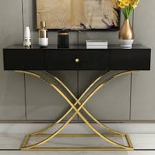White Black Console Table With Drawer Entryway Table Contemporary For Hallway X Gold Base Console Tables Living Room Furniture Furniture It features three drawers that give you a discreet spot to stash tv remotes and room freshening spray.