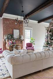 If you are looking for some ceiling beam ideas, look. Vintage Living Room Black Ceiling Brick Fireplace Dark Wood Beams Anthropologie Home Tufted Sofa Christmas 2 Of 23 Addison S Wonderland