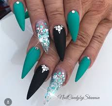 Black And Teal Stiletto Nails Teal And Black Nails Teal Nail Designs Teal Acrylic Nails Teal Nails