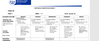 Life Skills Lesson Plan Grade 1 Wced Eportal