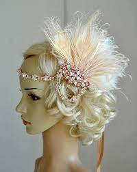 Rose Gold Fascinator Flapper Headband Great Gatsby 1920s Headpiece Headband Rose Gold Bridal Party Headpiece Champagne Feathers Hair Clip Gold Fascinator Beautiful Hair Accessories Hair Accessories Pearl
