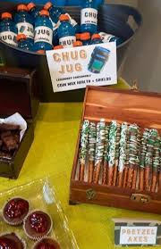 Camoflauge Pretzels And Custom Chug Jug Juice Are Only Part Of The Fortnite Themed Dessert Table 9th Birthday Parties 6th Birthday Parties Boy Birthday Parties