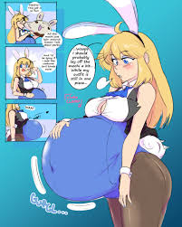 Rule 34 - 1girls Belly Big Belly Blonde Hair Blue Eyes Breasts Bunny Ears  Bunny Girl Bunny Tail Bunnysuit Buttons Popping Cleavage Clinkoclinko  Digestion Emilia Von Schleuse Fat Food Huge Belly Long
