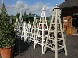 Selection Of Wooden Garden Obelisks At Duchy Of Cornwall Nursery In Lostwithiel Garden Obelisk Wooden Garden Garden Design