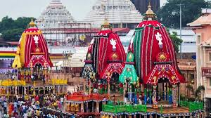 A massive chariot for Ratha Yatra surrounded by devotees