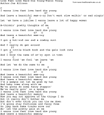 Country Music Live Fast Love Hard Die Young Faron Young Lyrics And Chords