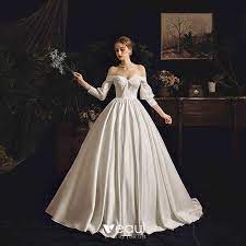 Check spelling or type a new query. Schlicht Ivory Creme Satin Brautkleider Hochzeitskleider 2019 Prinzessin Off Shoulder Geschwollenes 3 4 Armel Ruckenfreies Kapelle