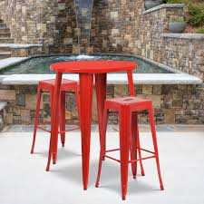 Choose one of our outdoor bar sets, or create your own using any bar stools or chairs with our hightop tables or counter height tables. 30rd Red Metal Bar Set Ch 51090bh 2 30sqst Red Gg Stackchairs4less Com