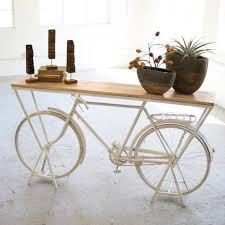 Rustic White Repurposed Bicycle Console Table Kal In 2020 Decor Bicycle Decor Recycled Home Decor
