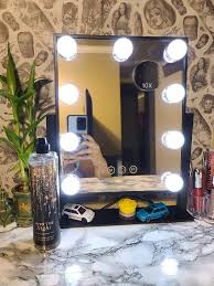 Amazon Com Hansong Hollywood Mirror With Light Large Lighted Vanity Makeup Mirror Smart Touch Control 3 Colors Dimable Light Detachable 10x Magnification 360 Rotation Black Beauty