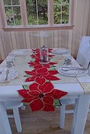 Amazon Com Poinsettia Table Runner Perfect For Those Holiday Dinner Parties Home Kitchen Holiday Table Runner Poinsettia Table Runner Christmas Runner