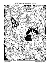 Coloring page with garden scoop and flower pot with soil. Cats In The Flower Garden Coloring Page