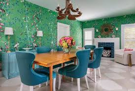 This dining space showcases a great work on the furniture, both the dining room set and the cabinet. Blue Dining Table With Blue French Chairs Cottage Dining Room
