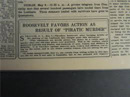 VINTAGE NEWSPAPER HEADLINES~WORLD WAR 1 GERMAN SINK LUSITANIA SHIP DISASTER  1915