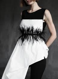 Black And White Women S Clothing Special Set Deconstructed Extravagant Top Ostrich Feather Belt Avant Garde Long Top Black And White Top Extravagant Long Top Black And White Tops Evening Tops Fashion